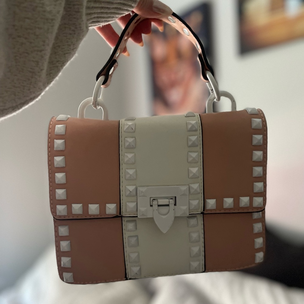 Studded Tan and White Women's Bag